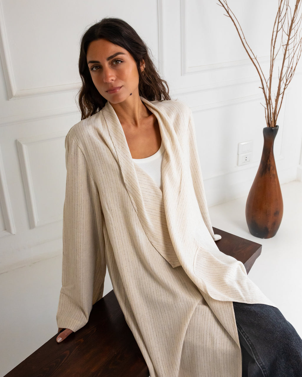 Zahra Linen Striped Kimono
