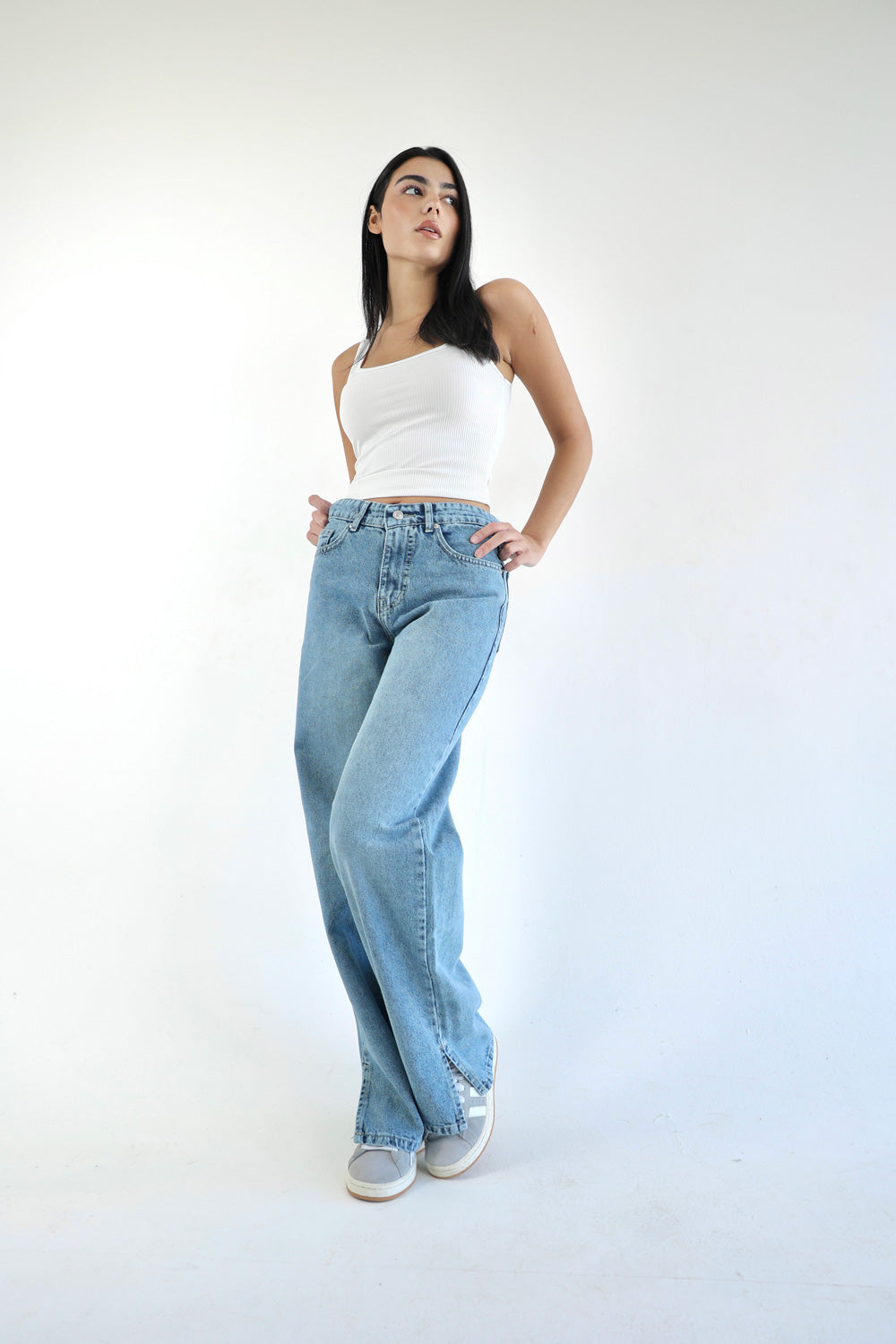 Straight Wide Leg Jeans - Blue