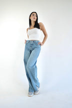 Straight Wide Leg Jeans - Blue
