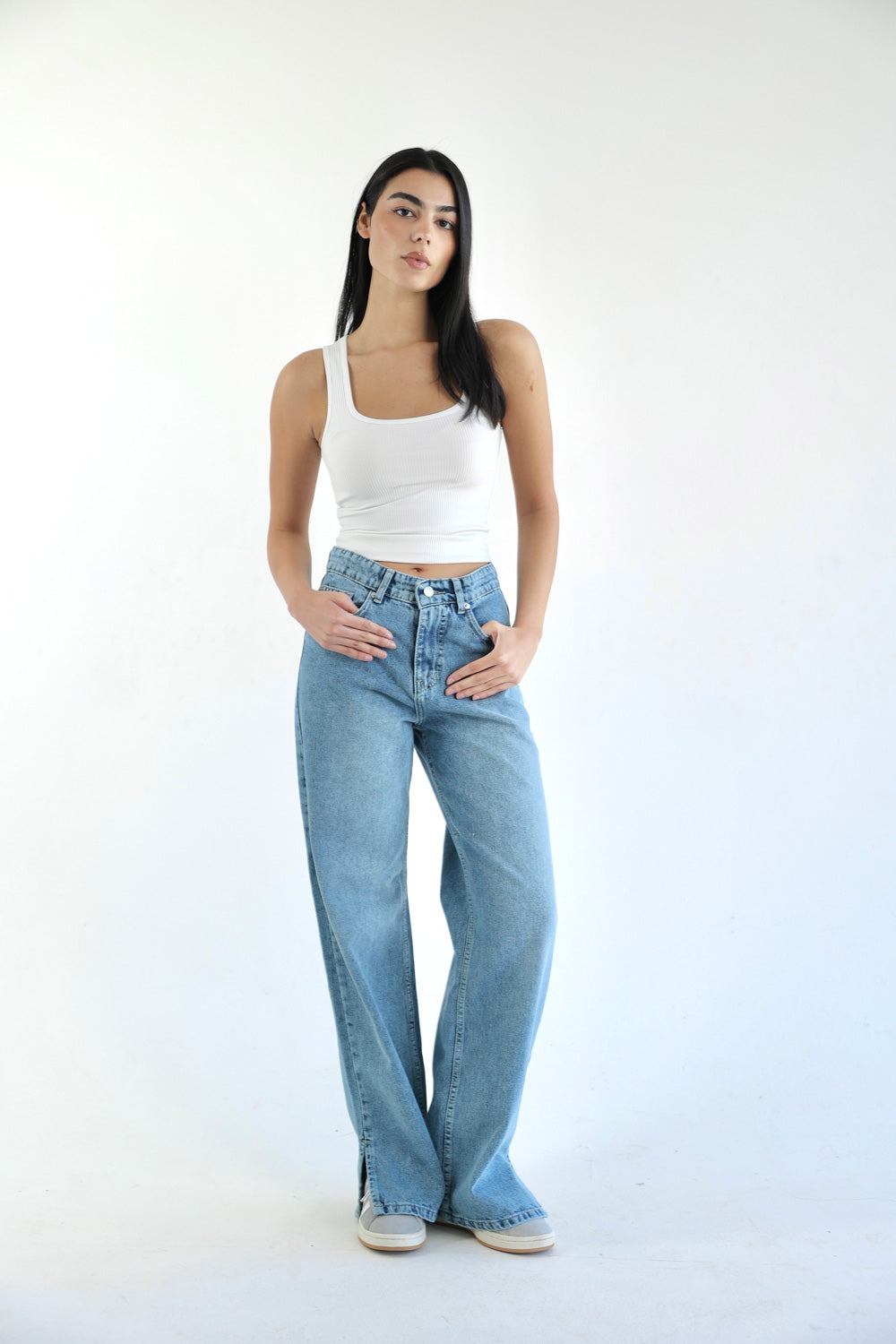 Straight Wide Leg Jeans - Blue