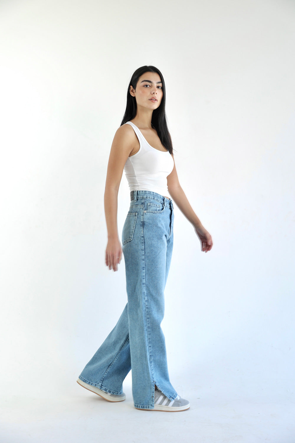 Straight Wide Leg Jeans - Blue