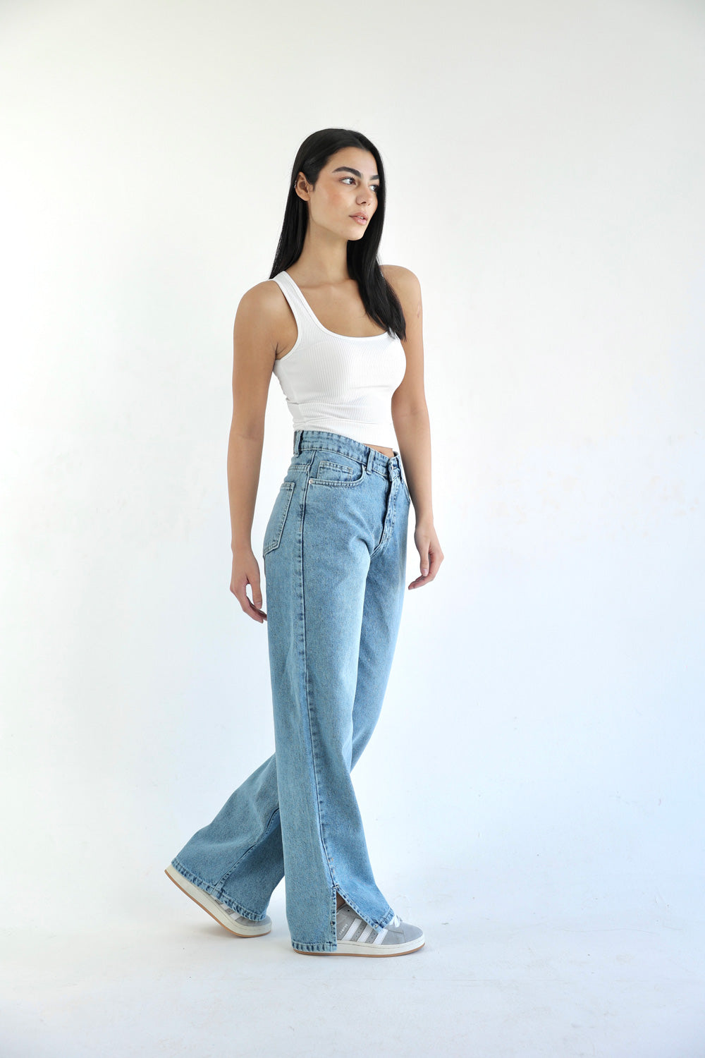 Straight Wide Leg Jeans - Blue