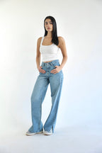 Straight Wide Leg Jeans - Blue
