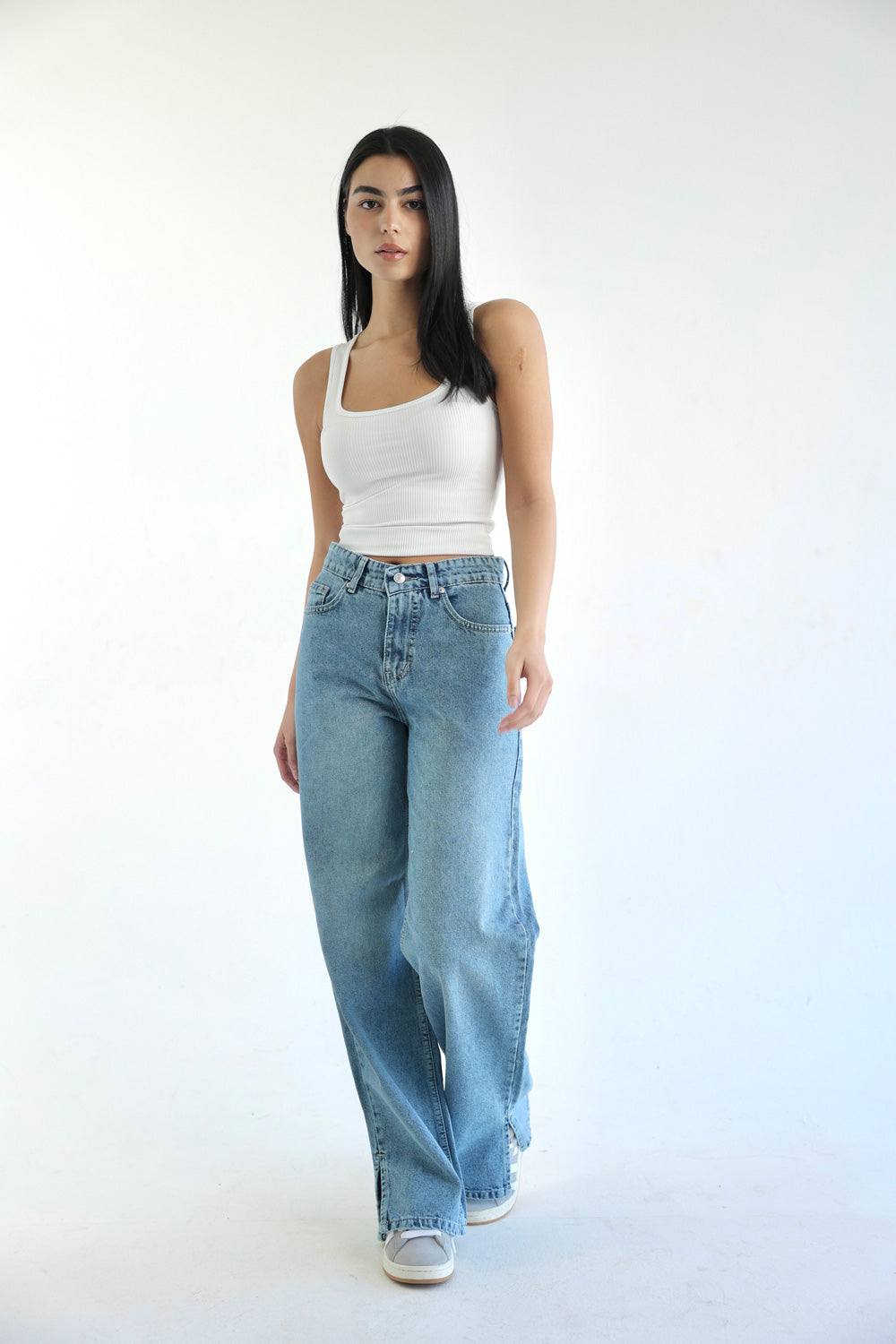 Straight Wide Leg Jeans - Blue