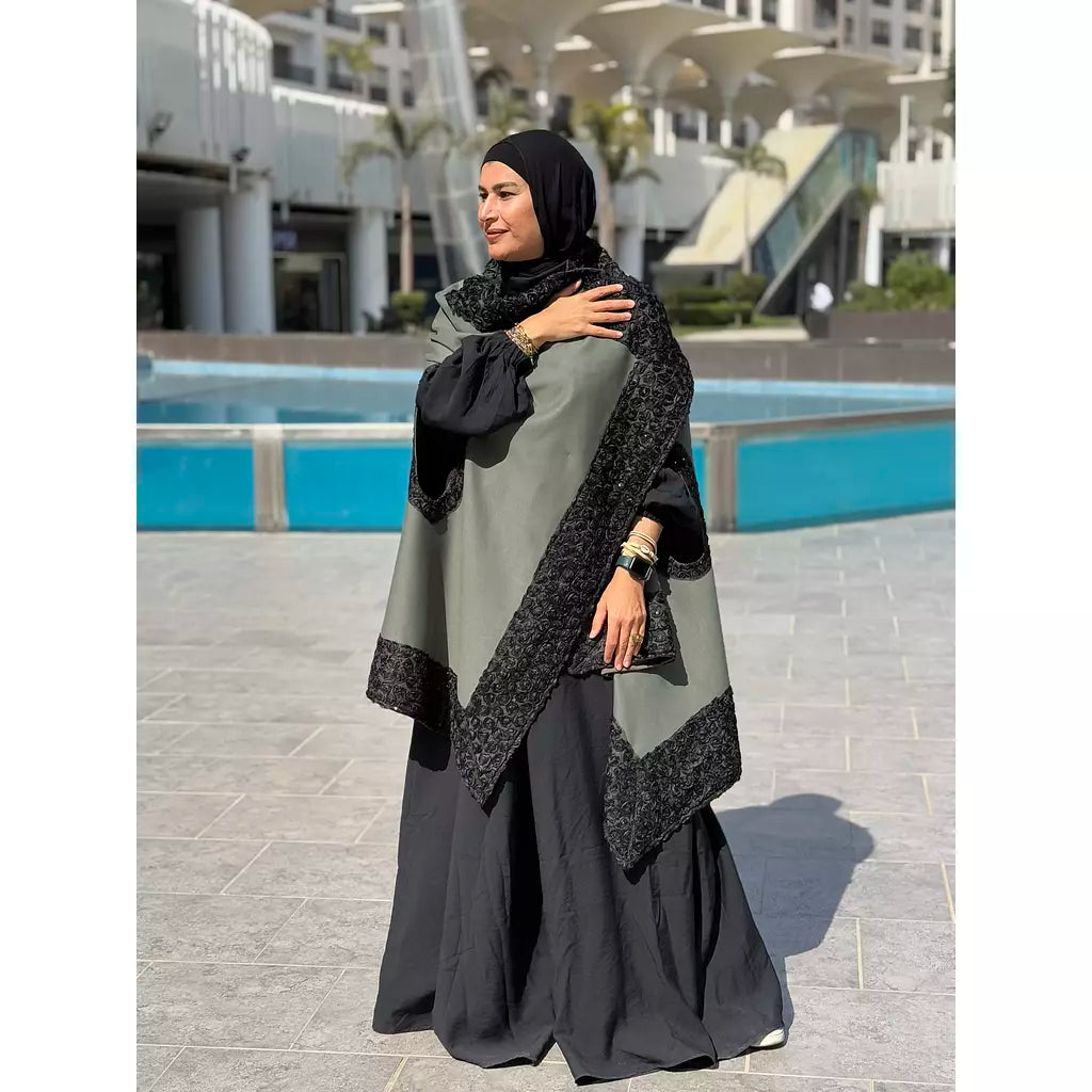 Olive flower suede poncho