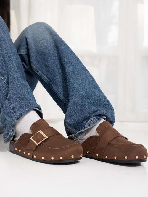 Brown Studded Mules