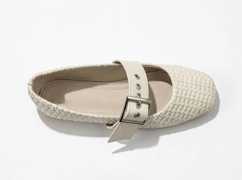 Beige Braided Mary Jane Ballerinas ( Pre Order : Receive it within 10 days )