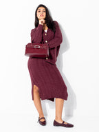 Burgundy Studded Buckle Bag