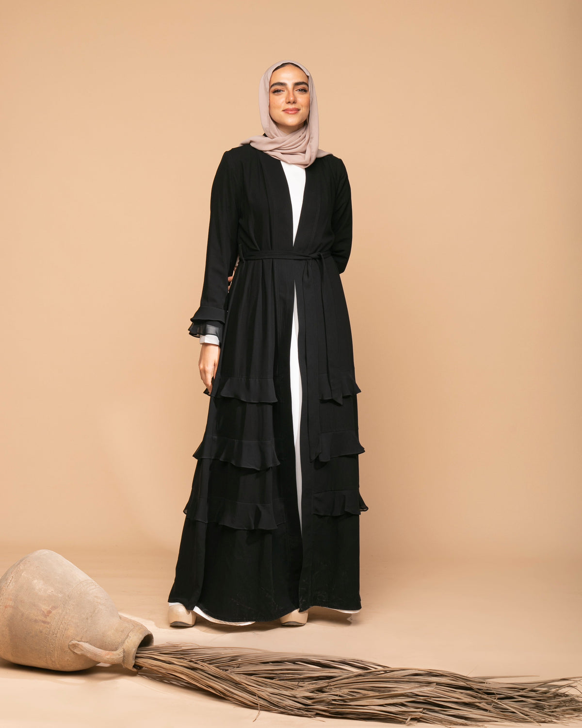 Open Ruffles Abaya Black code 98B