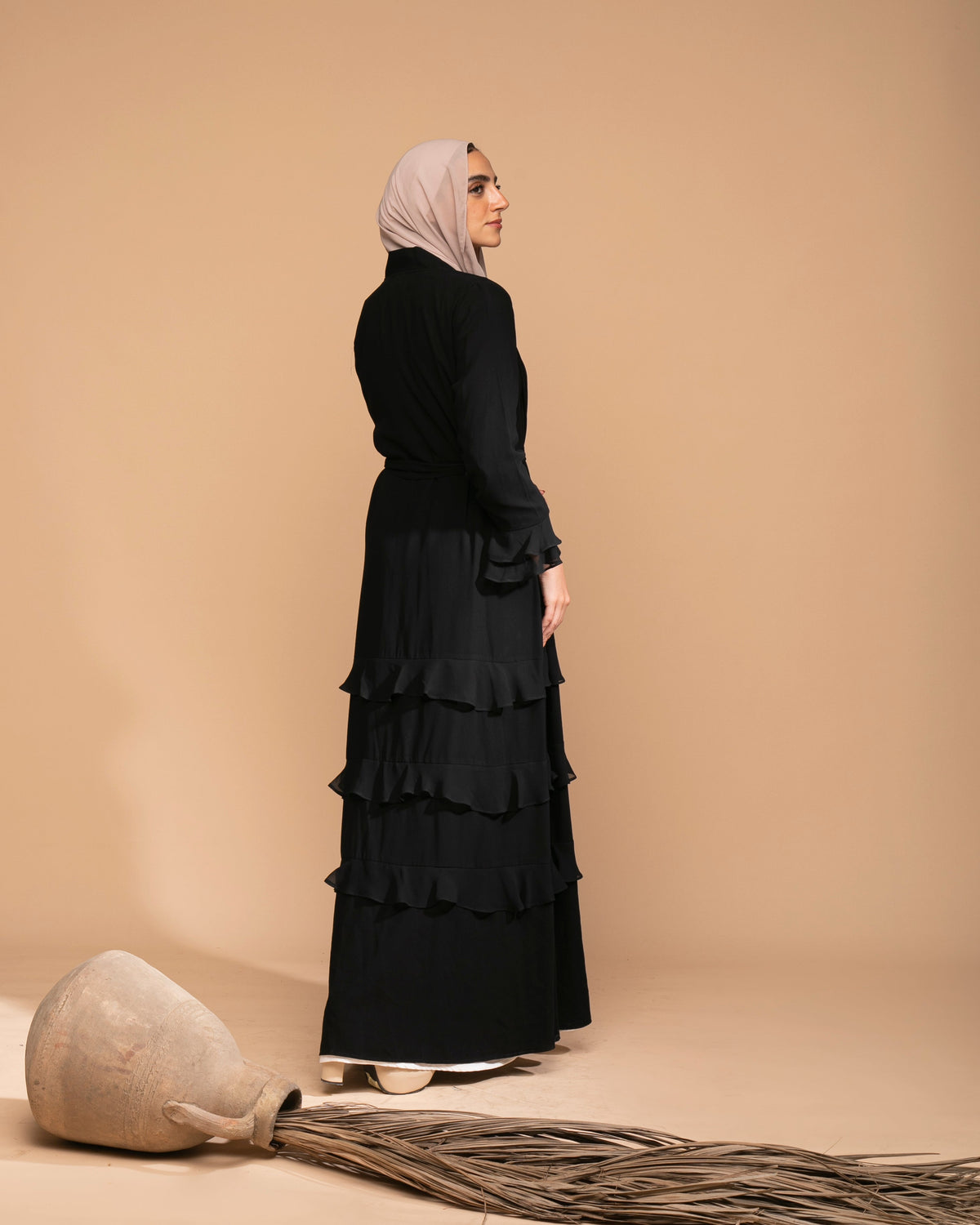 Open Ruffles Abaya Black code 98B