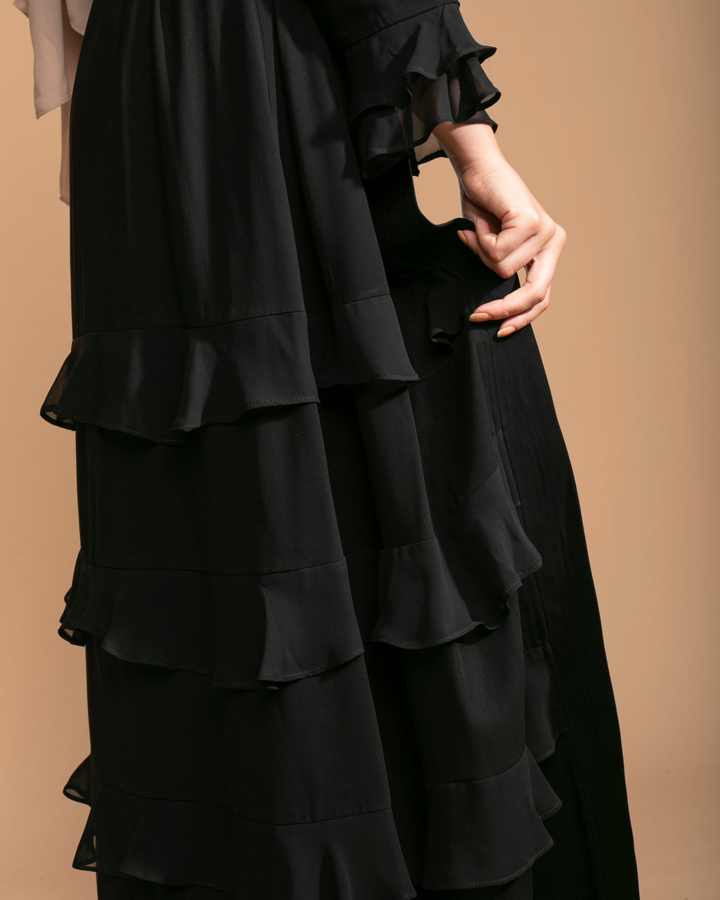 Open Ruffles Abaya Black code 98B