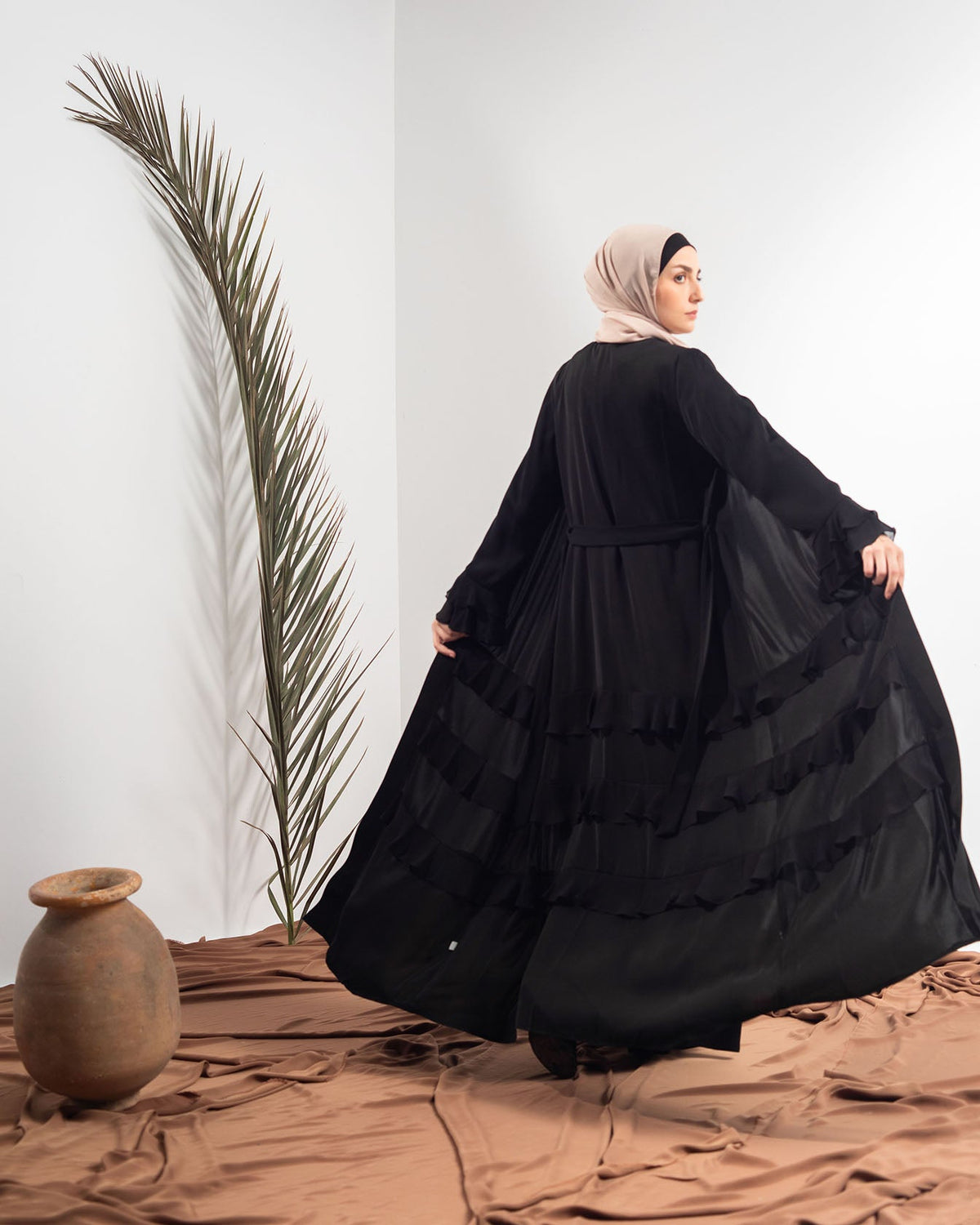 Open Ruffles Abaya Black code 98B