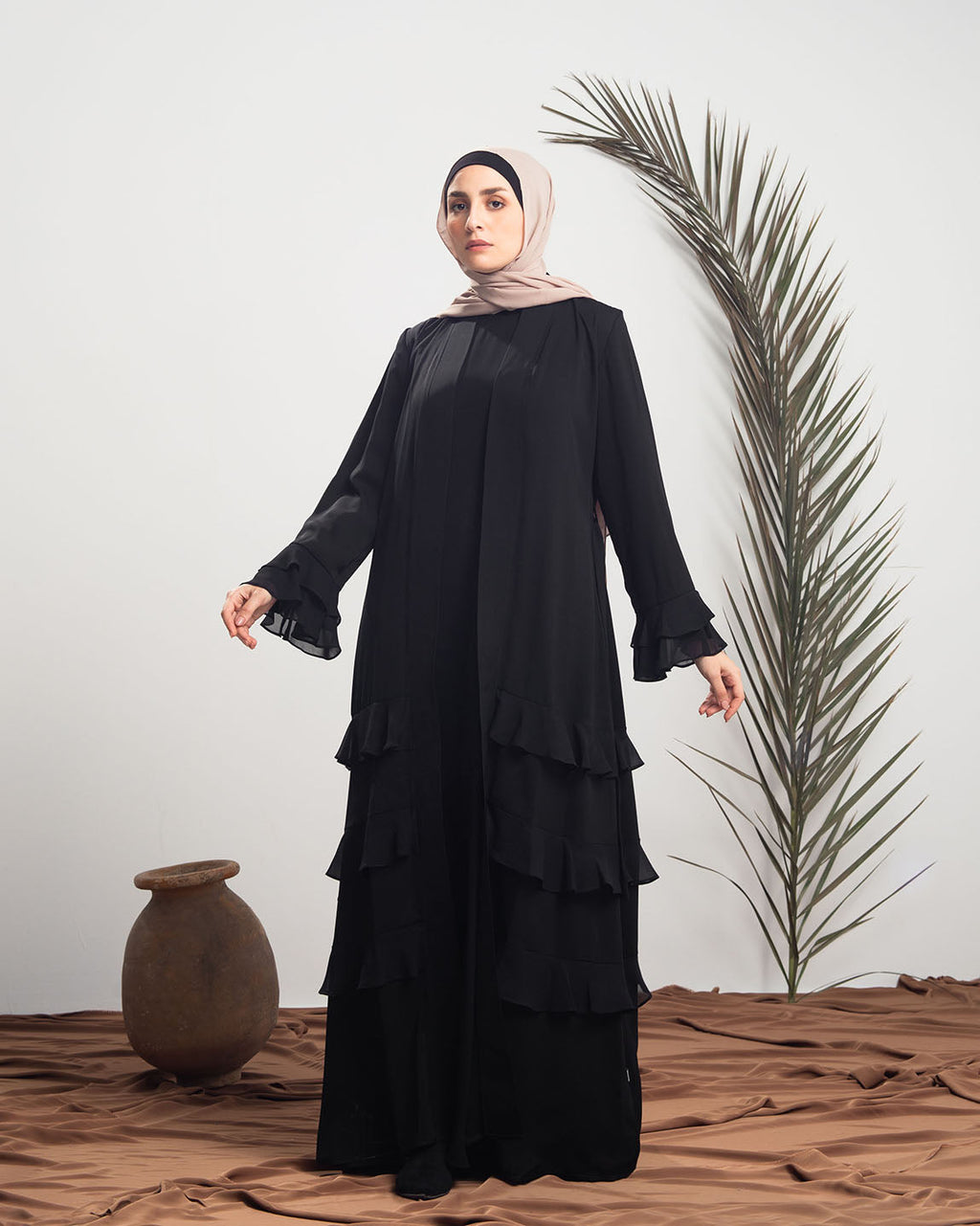 Open Ruffles Abaya Black code 98B