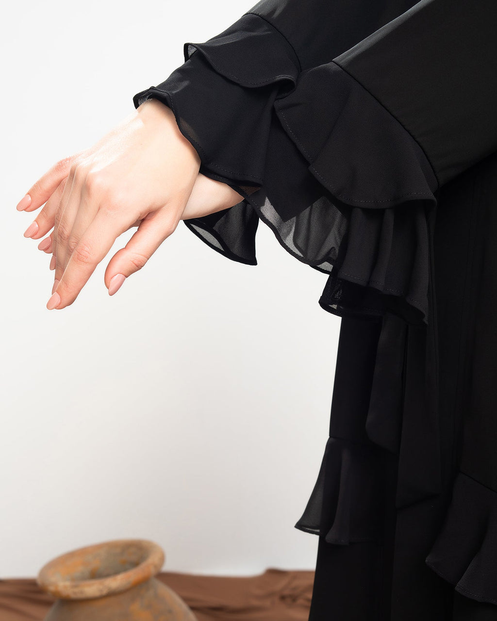 Open Ruffles Abaya Black code 98B
