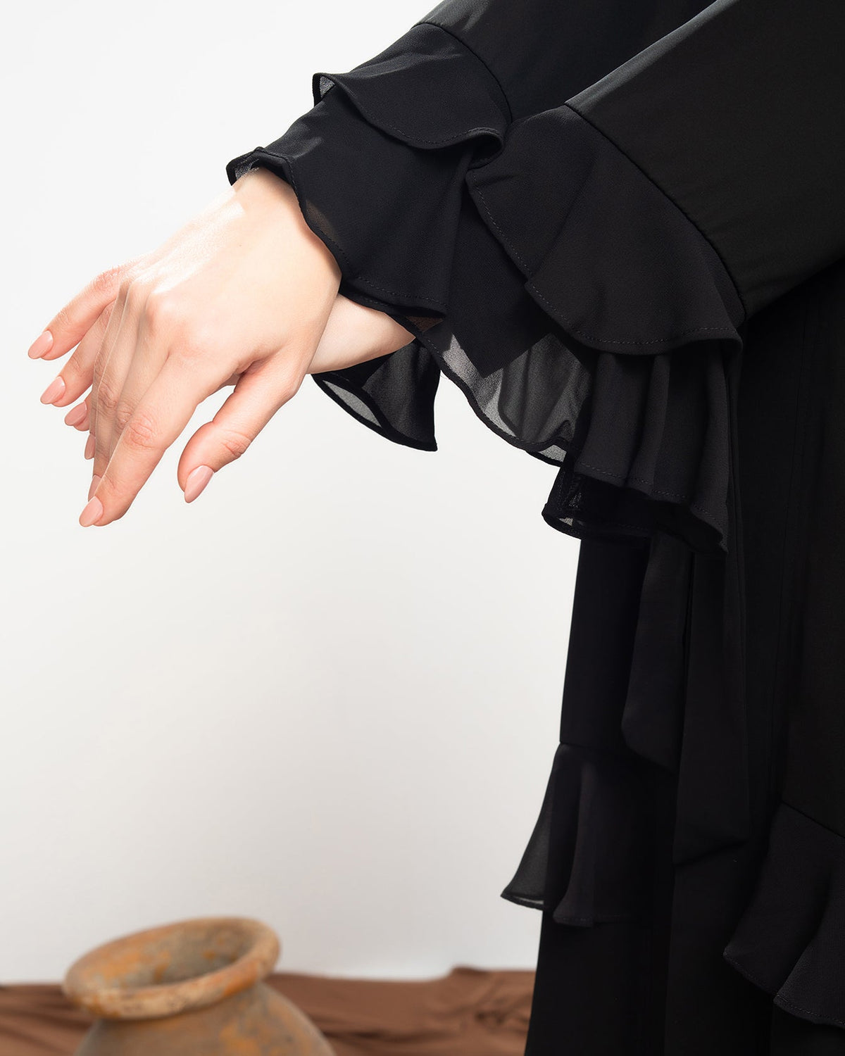 Open Ruffles Abaya Black code 98B