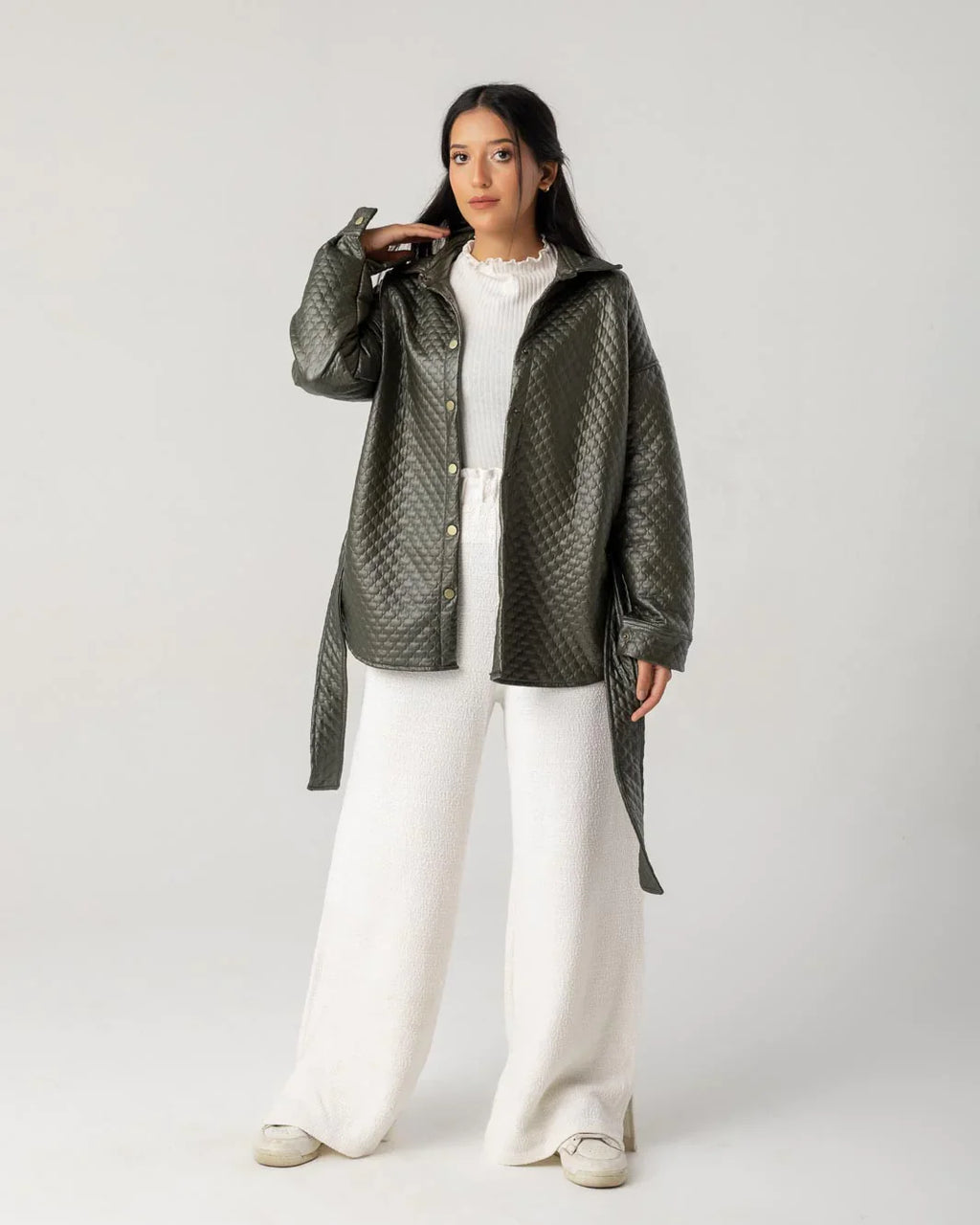Copper Quilted Leather Jacket with Belt