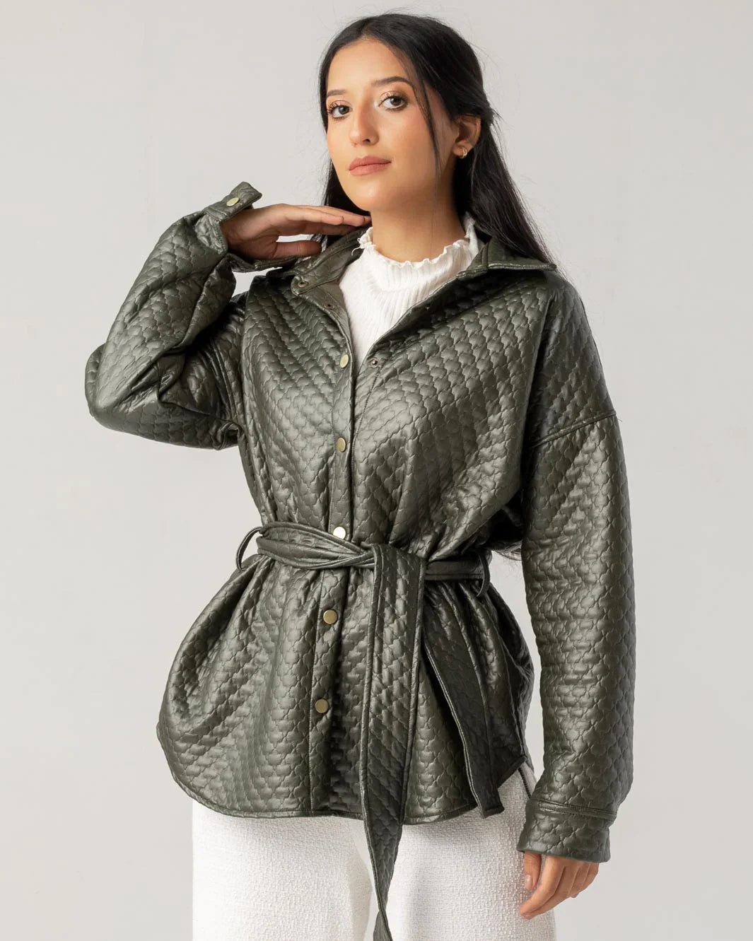 Copper Quilted Leather Jacket with Belt
