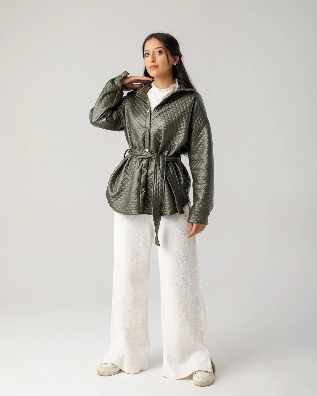 Copper Quilted Leather Jacket with Belt