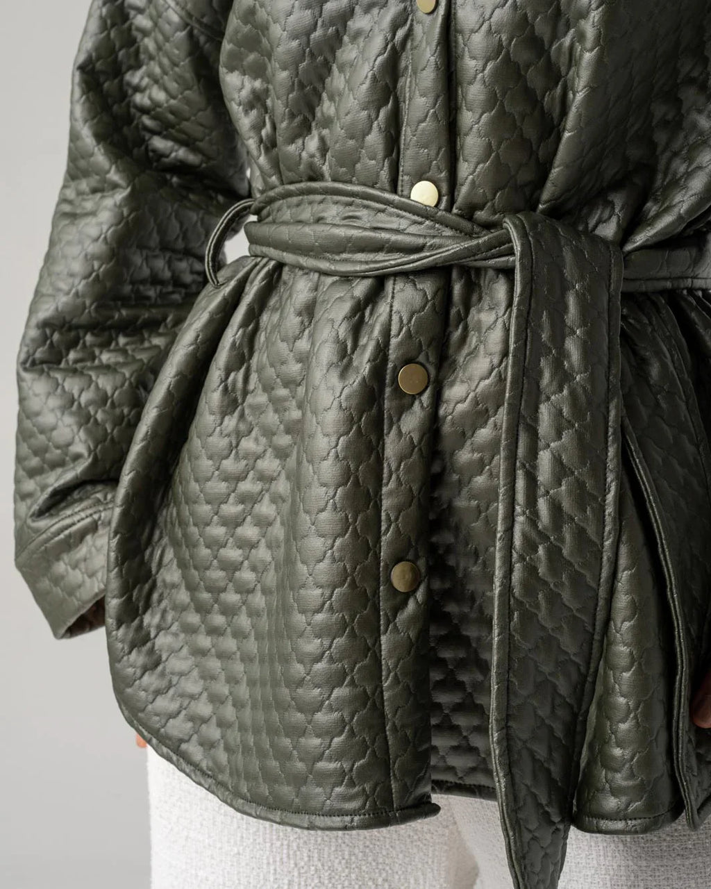 Copper Quilted Leather Jacket with Belt