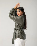 Copper Quilted Leather Jacket with Belt