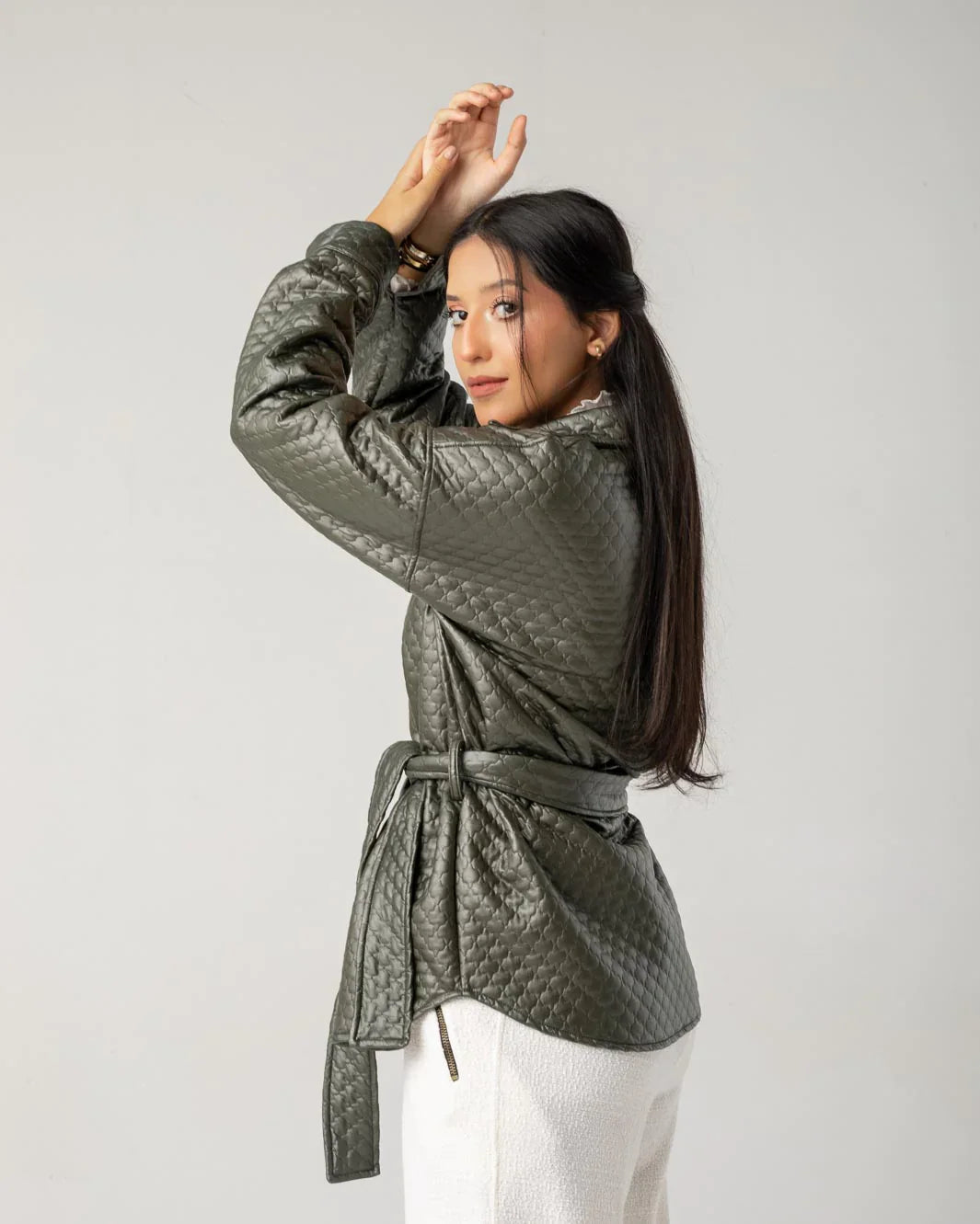 Copper Quilted Leather Jacket with Belt