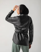 Copper Quilted Leather Jacket with Belt