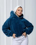 CROPPED FAUX FUR HOODIE