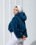 CROPPED FAUX FUR HOODIE