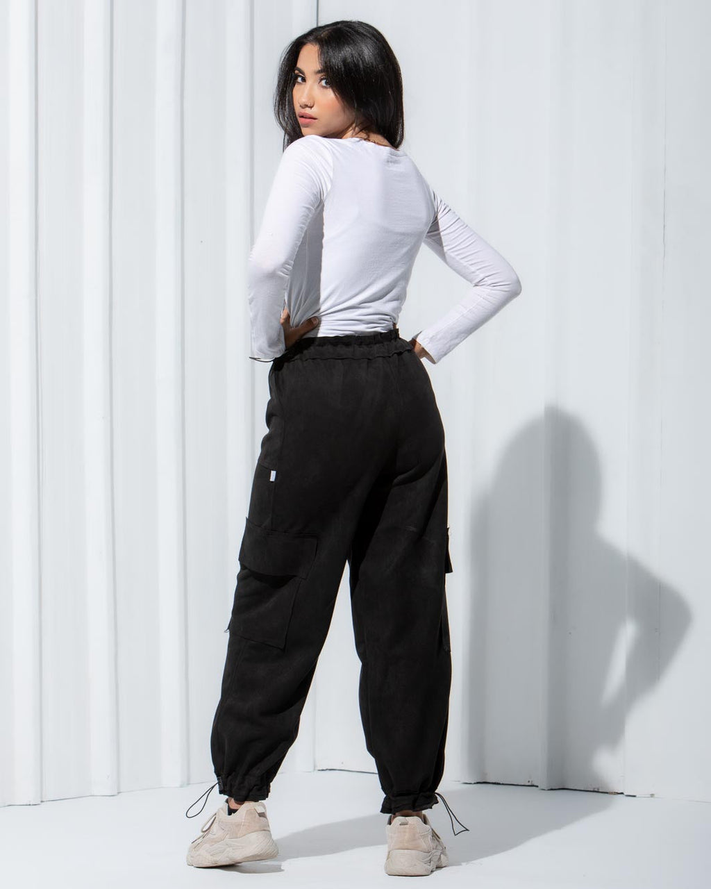 ADJUSTABLE SUEDE CARGO PANTS
