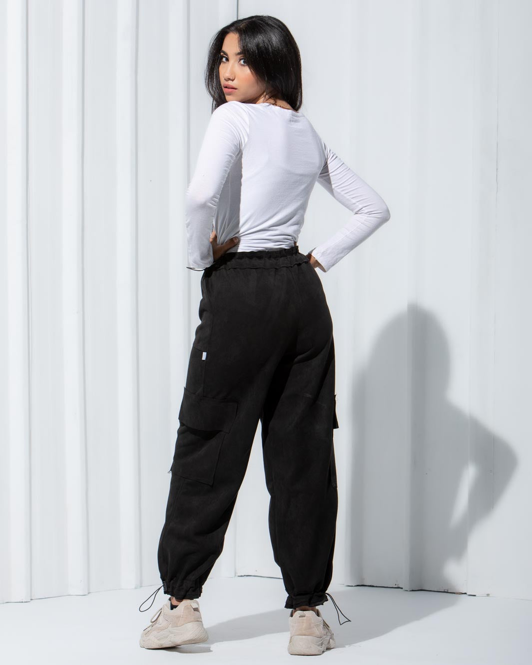 ADJUSTABLE SUEDE CARGO PANTS