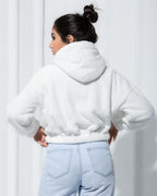 CROPPED FAUX FUR HOODIE