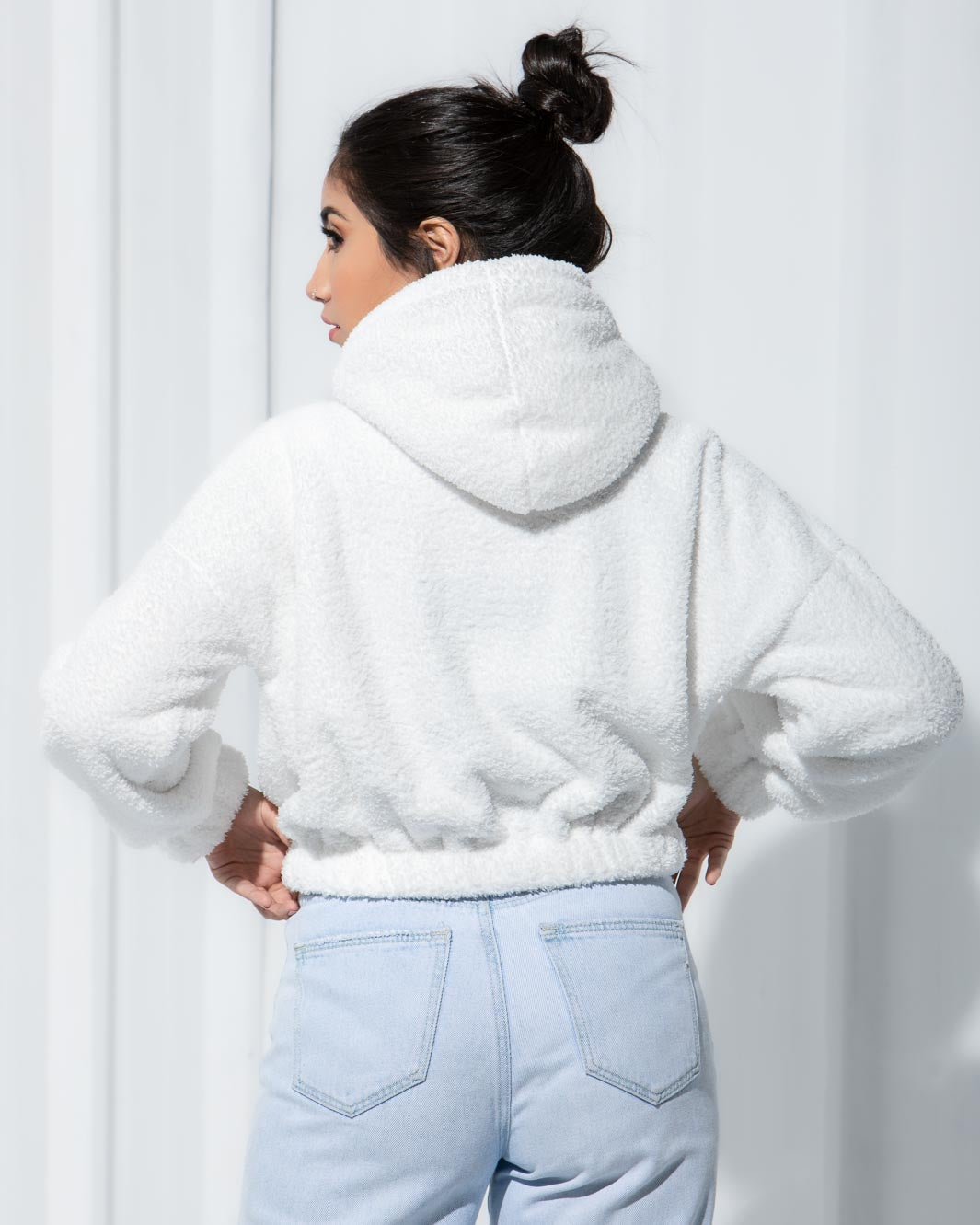CROPPED FAUX FUR HOODIE