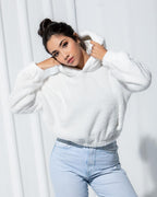 CROPPED FAUX FUR HOODIE
