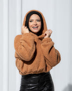 CROPPED FAUX FUR HOODIE