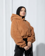 CROPPED FAUX FUR HOODIE
