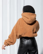 CROPPED FAUX FUR HOODIE