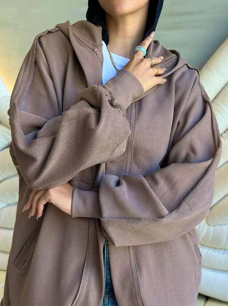 HOODED CARDIGAN IN CAFE