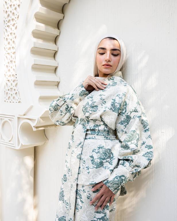 Floral brocade evening set