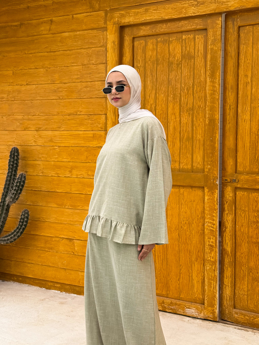 Linen Peplum Set C602