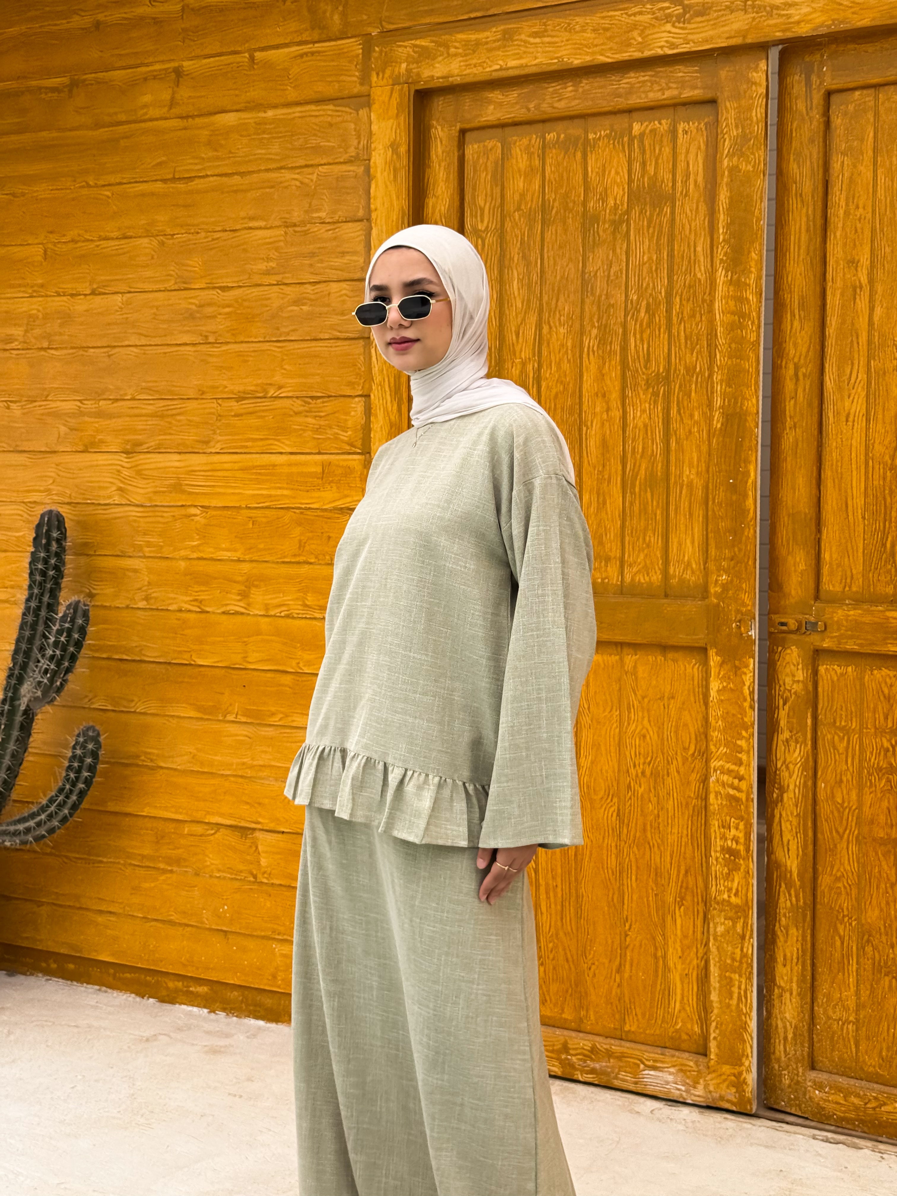 Linen Peplum Set C602