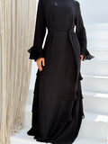 Abaya with soft ruffle sleeves and side details Code 503