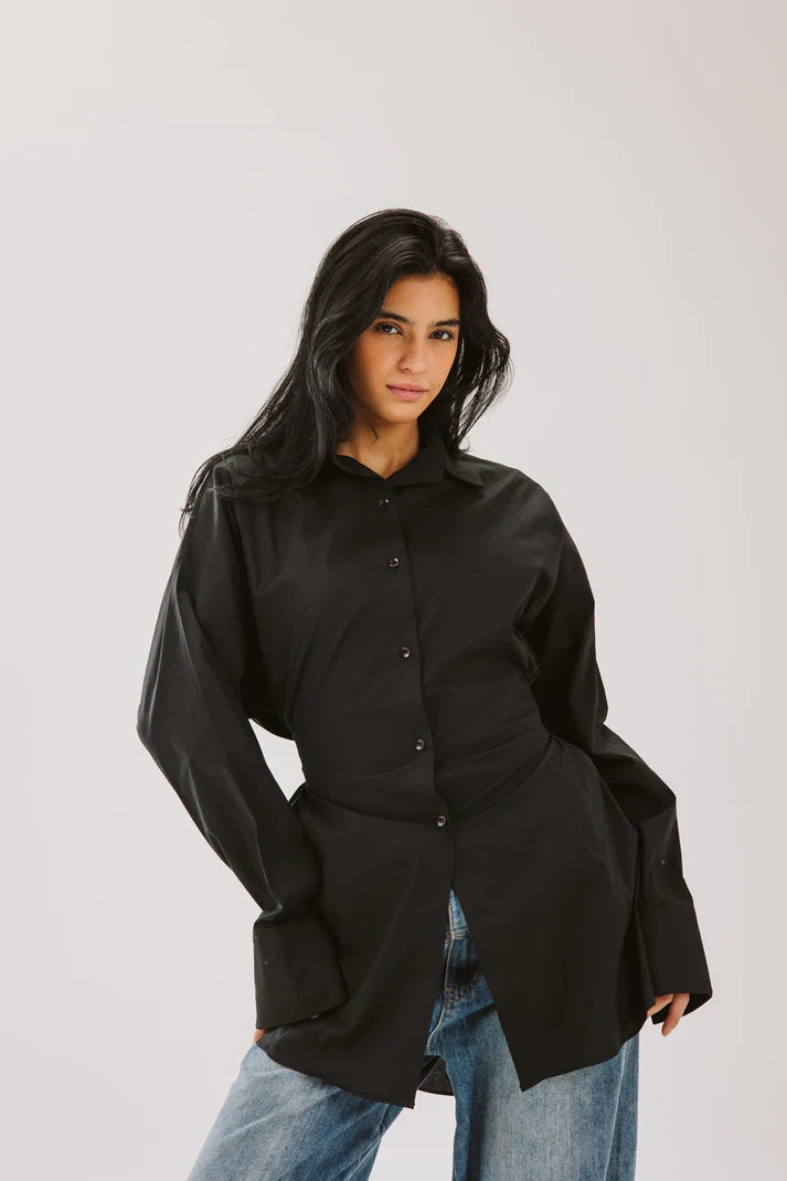 Ribbon chemise in black. (Available only at leilet el eid bazar)