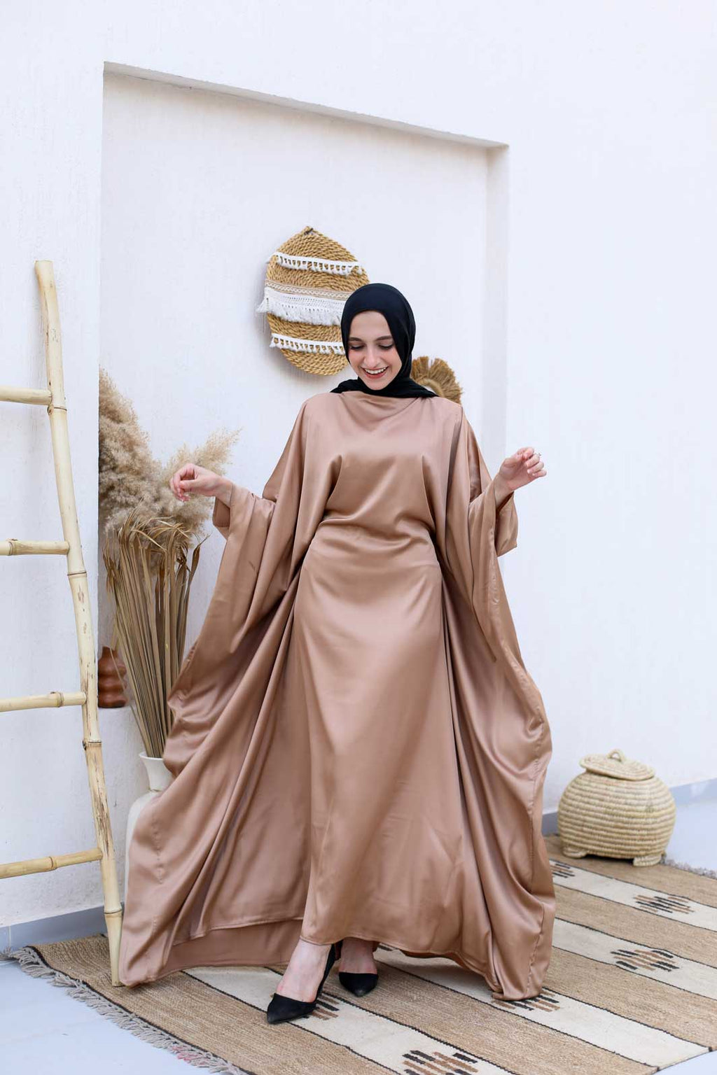 Layla Satin Cape Dress With Inside Belt