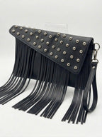 Black Studded Fringe Clutch