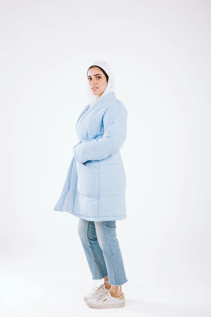 Daisy linen coat in baby blue