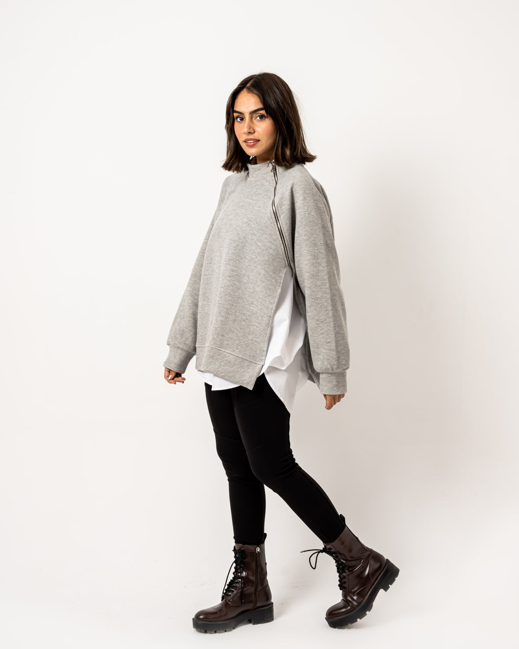 Asymmetric side zipper pullover