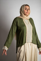 Olive Cotton Loose Fit Blouse