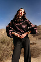Side Collar Taffeta Top