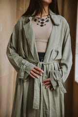 Linen trench coat in Olive