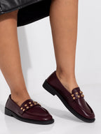 Burgundy Studded Loafers